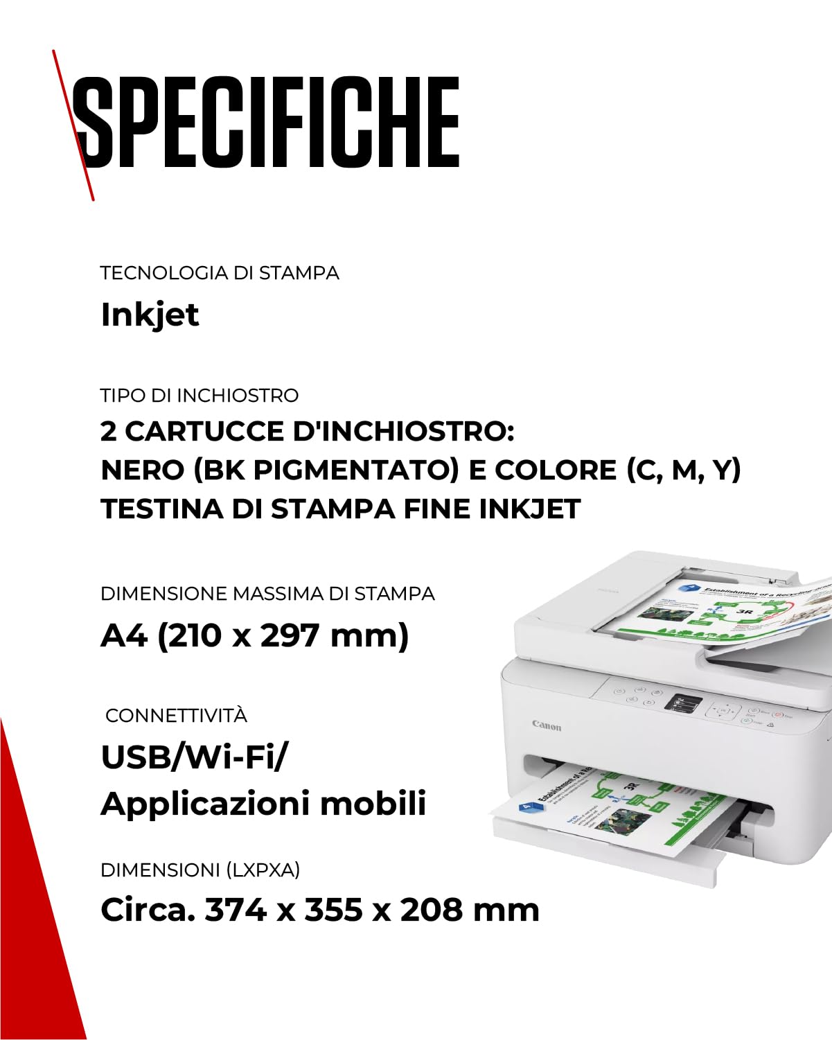 Canon PIXMA TS7550I Stampante Multifunzione Wi-Fi Alimentatore Automatico 35 fogli Stampa Smartphone