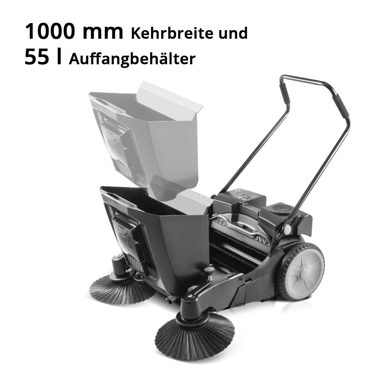 Barredora STAHLWERK SLW-55 ST con anchura de barrido de 1000 mm, capacidad de 55 l y depósito de agua de 5 l, barredora manual/barredora de suelos húmedos para limpieza en seco y en húmedo.