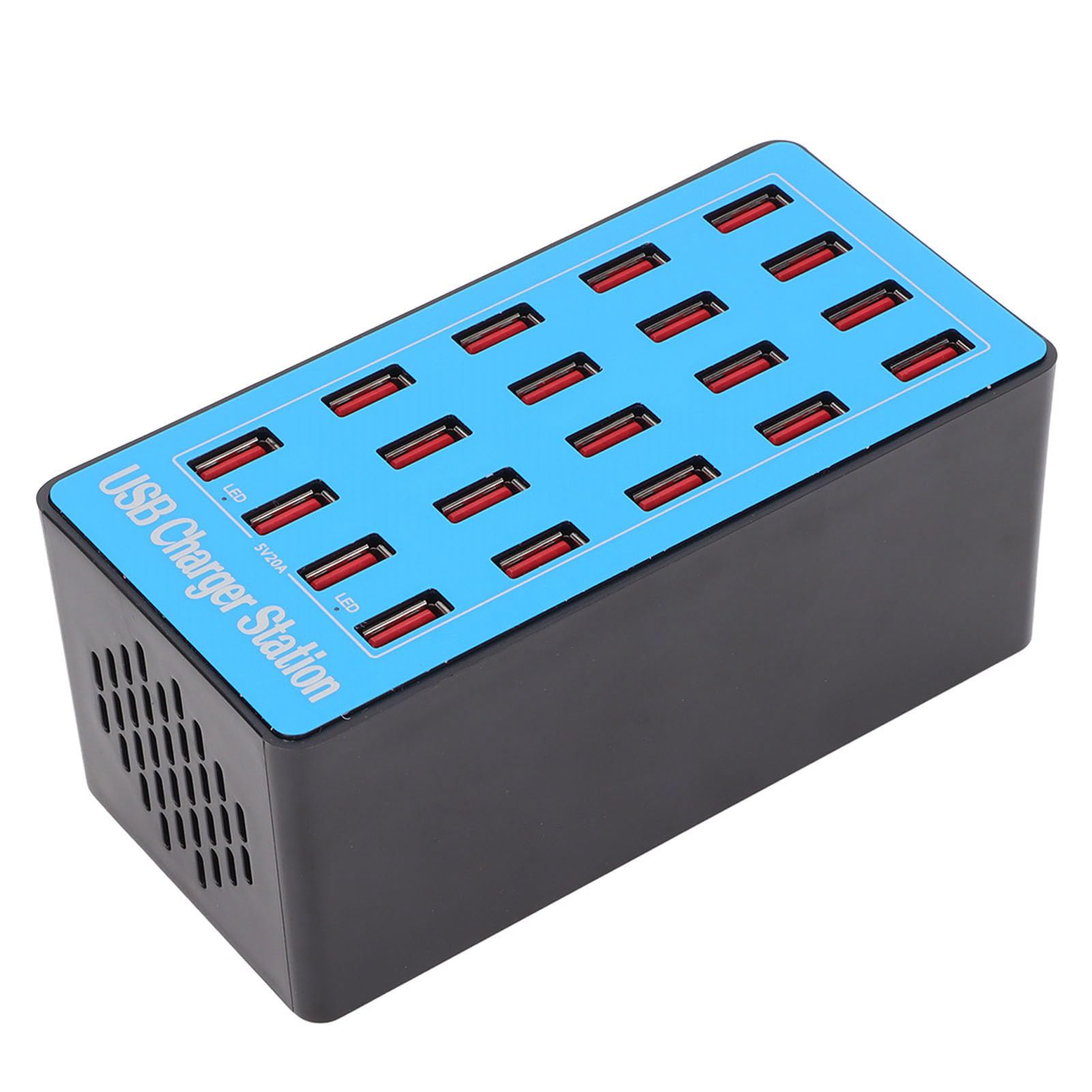 Stazione di Caricabatterie USB, 5V 20A 100W 20 Porte USB Hub di Ricarica Stazione con Ventola di Raffreddamento a 50 Gradi per Tablet di Telefono, Caricatore Veloce (Spina europea)