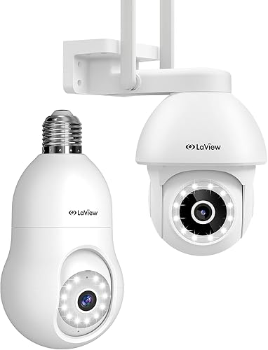 LaView Cámara de seguridad con bombilla de 4 MP con cámara PT para exteriores de 2.4 GHz, 360 para interiores y exteriores, a todo color, día y
