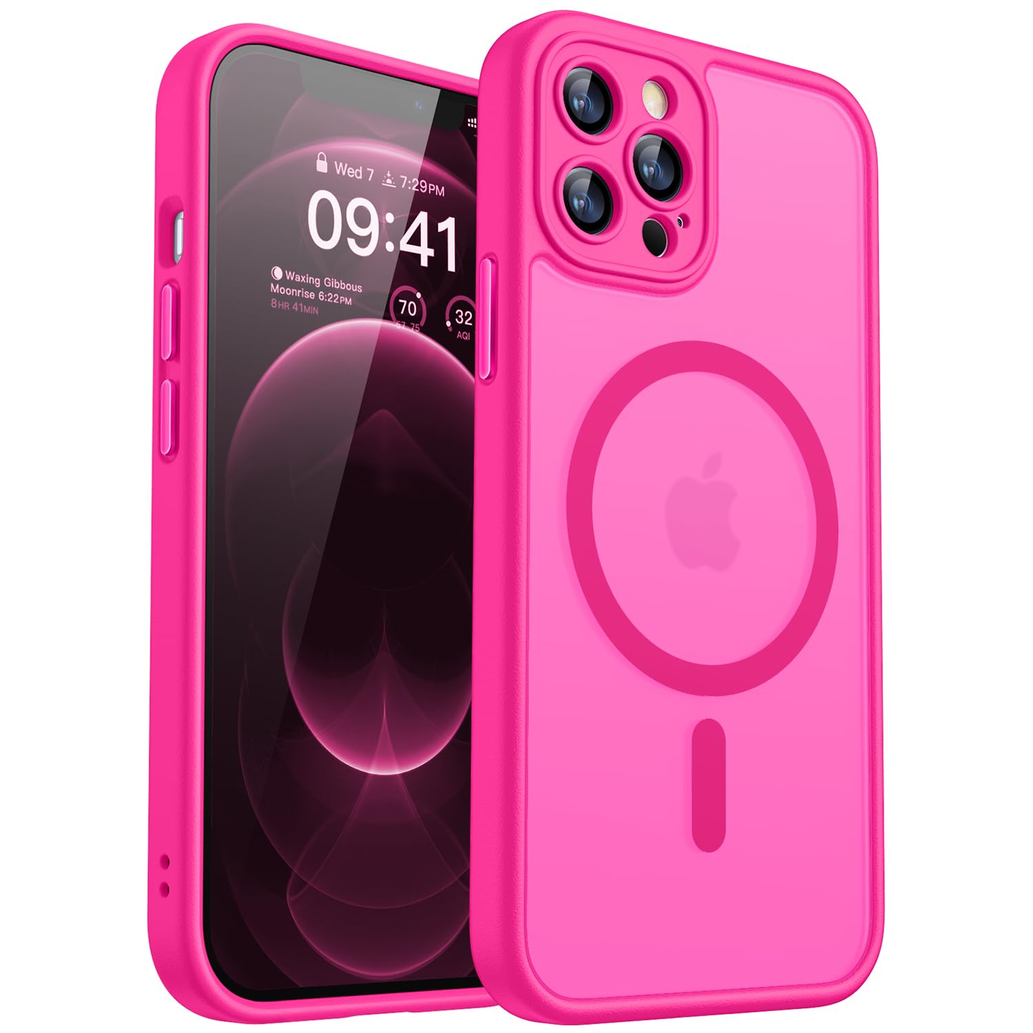 CANSHN Magnetic Shockproof for iPhone 12 Pro Case, Hot Pink