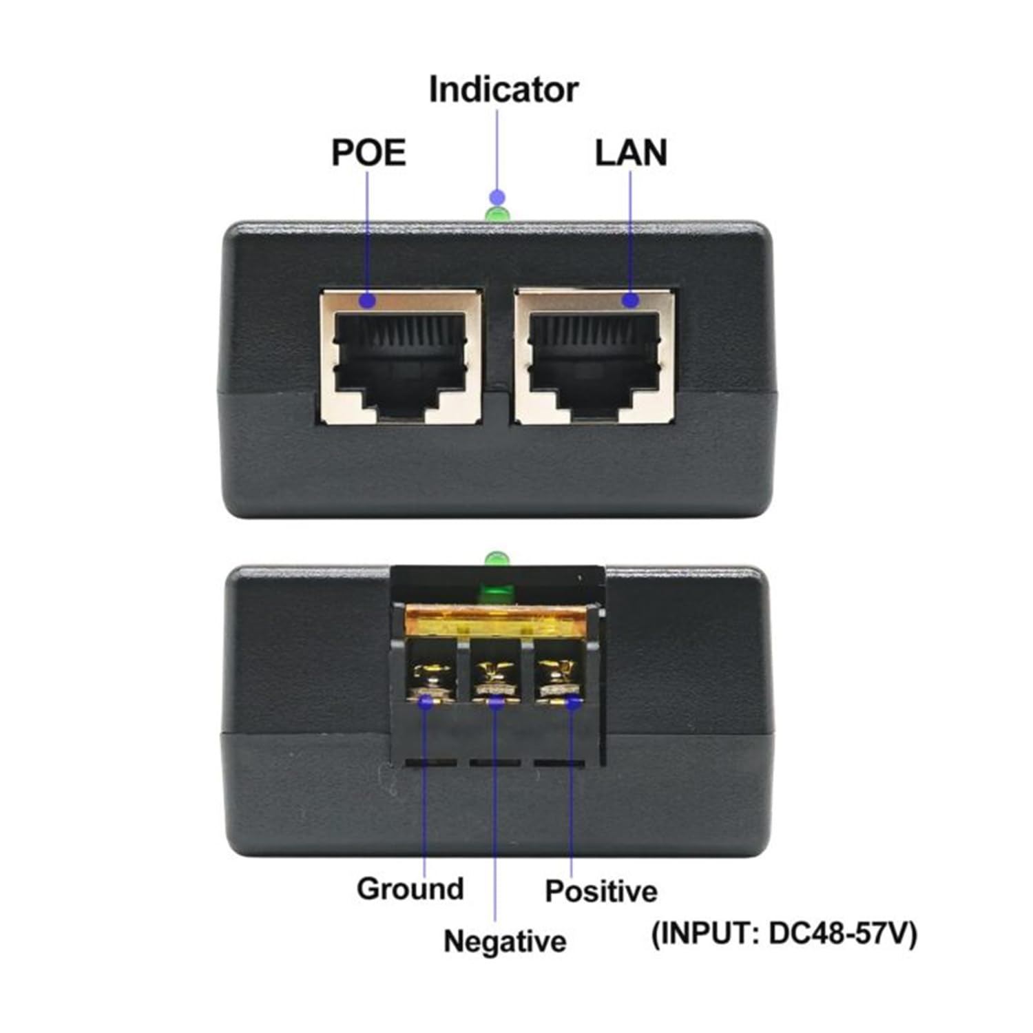 Elfcam - 150W PoE Injecteur 2,5Gb/1,25Gb pour Starlink Gen 3 et Gen 2, Passive PoE Injector avec Protection Contre Les Surtensions 3KV, Play & Plug (PoE-Injector-24W-ESD)