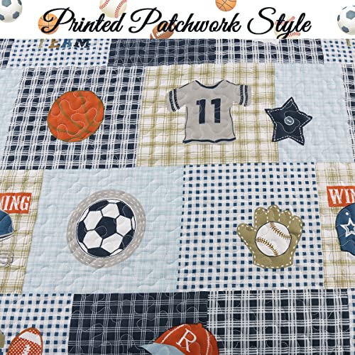 Cozy Line Home Fashions Blue Sports Baseball Basketball Soccer Ball Football Quilt Set Bedspread Coverlet For Boys Kids thumb #3