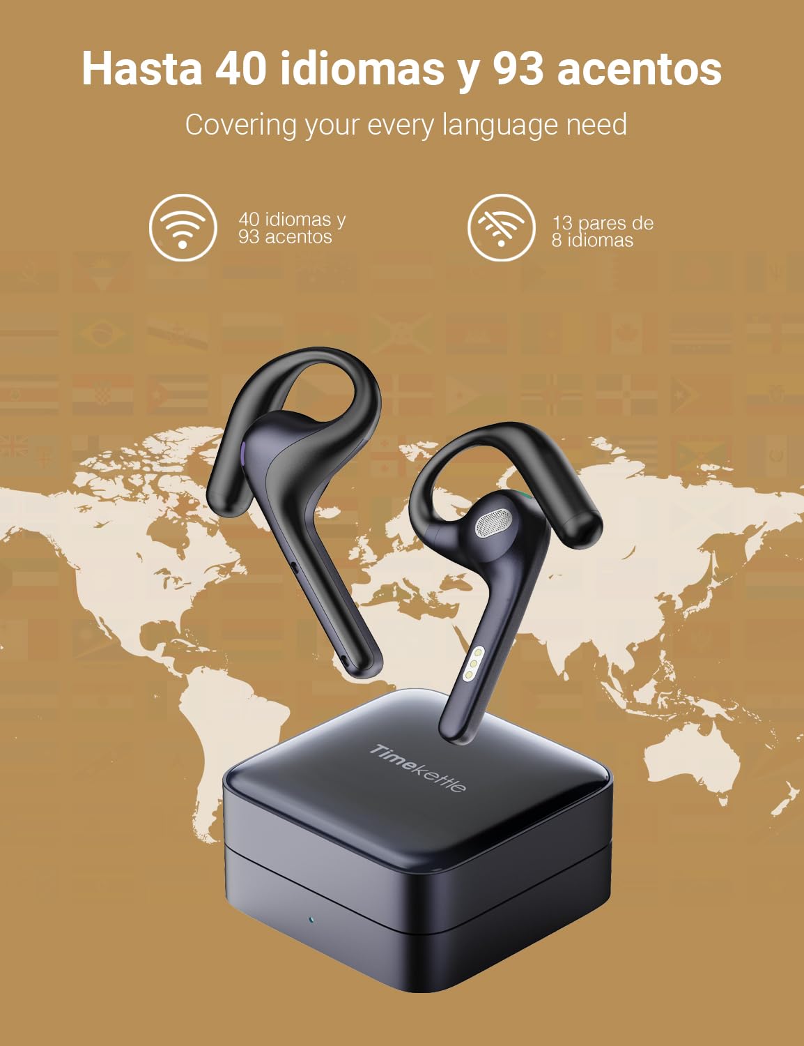 Timekettle W4 Pro Al Auriculares Intérpretes, Traducción Simultánea Bidireccional, Dispositivo Traductor que Soporta 40 Idiomas, auriculares traductor en tiempo real para Vídeos y Llamadas Telefónicas