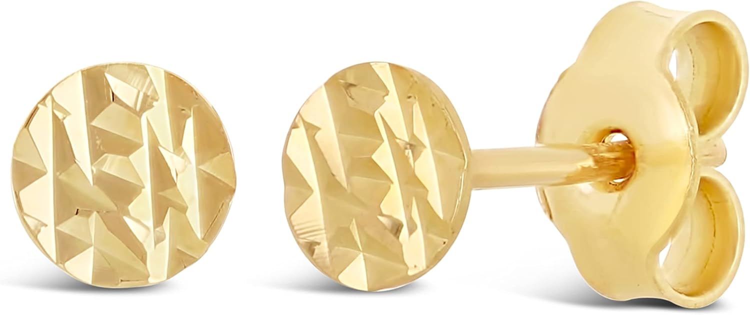 Italian 14k Yellow or White Gold Textured Thumbtack Medallion Stud Earrings