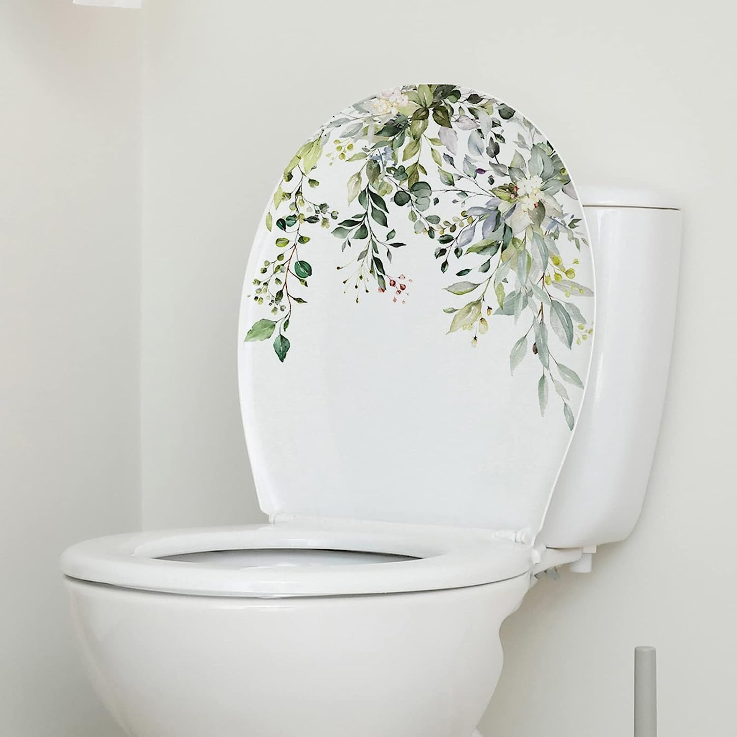 Wpppan Green Plant Leaves Flowers Toilet Seat Lid Stickers Self-Adhesive Bathroom Wall Stickers Leaf Floral Diy Removable Waterproof Sticker For Bathroom Cistern Toilet Decor Accessories