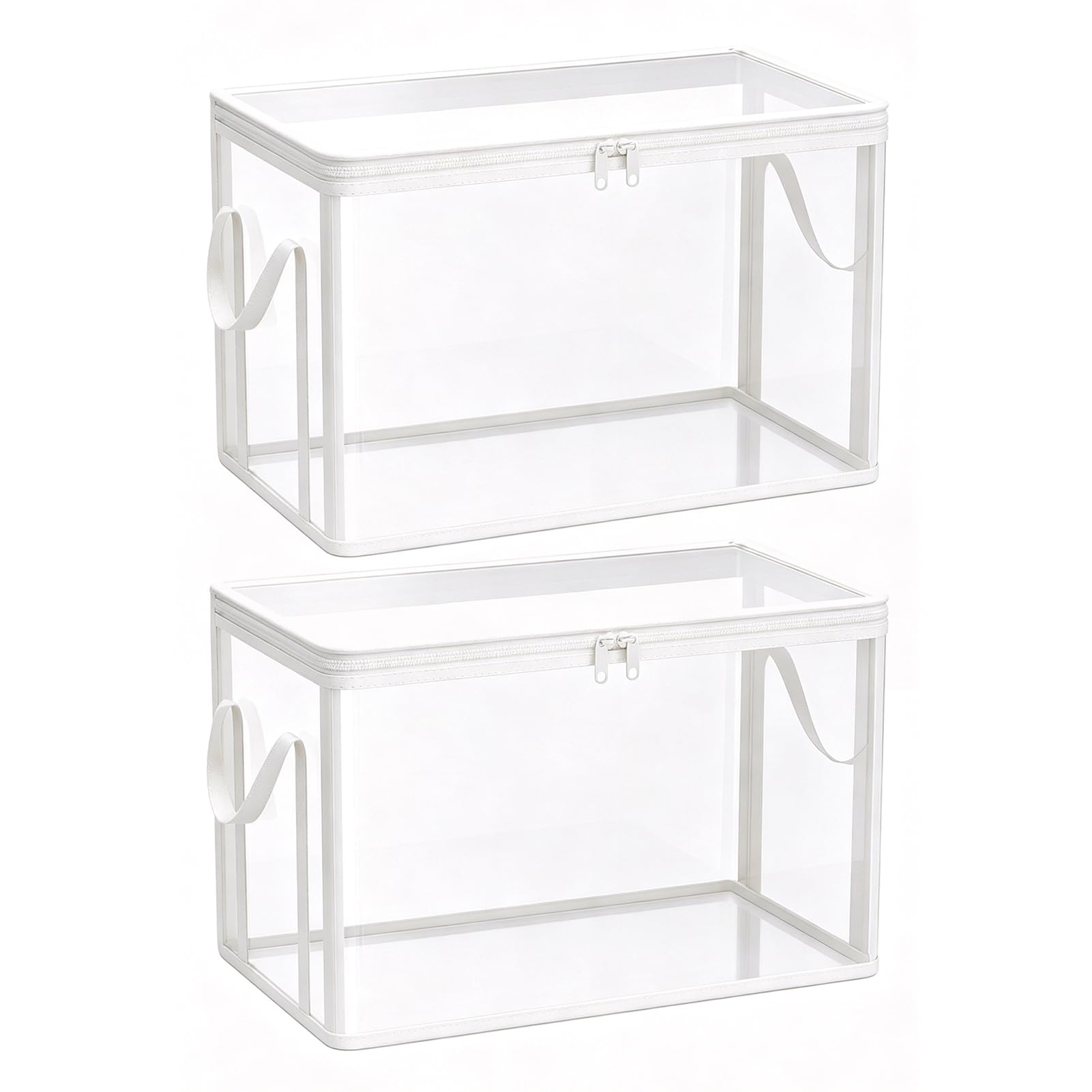 anwhriet Clear PVC Clothes Storage Bag with Reinforced Handles, Waterproof Foldable Wardrobe Organizer, Large Capacity Moving Bag for Bedding Blankets Toys, Home Travel Camping Use White 2pcs