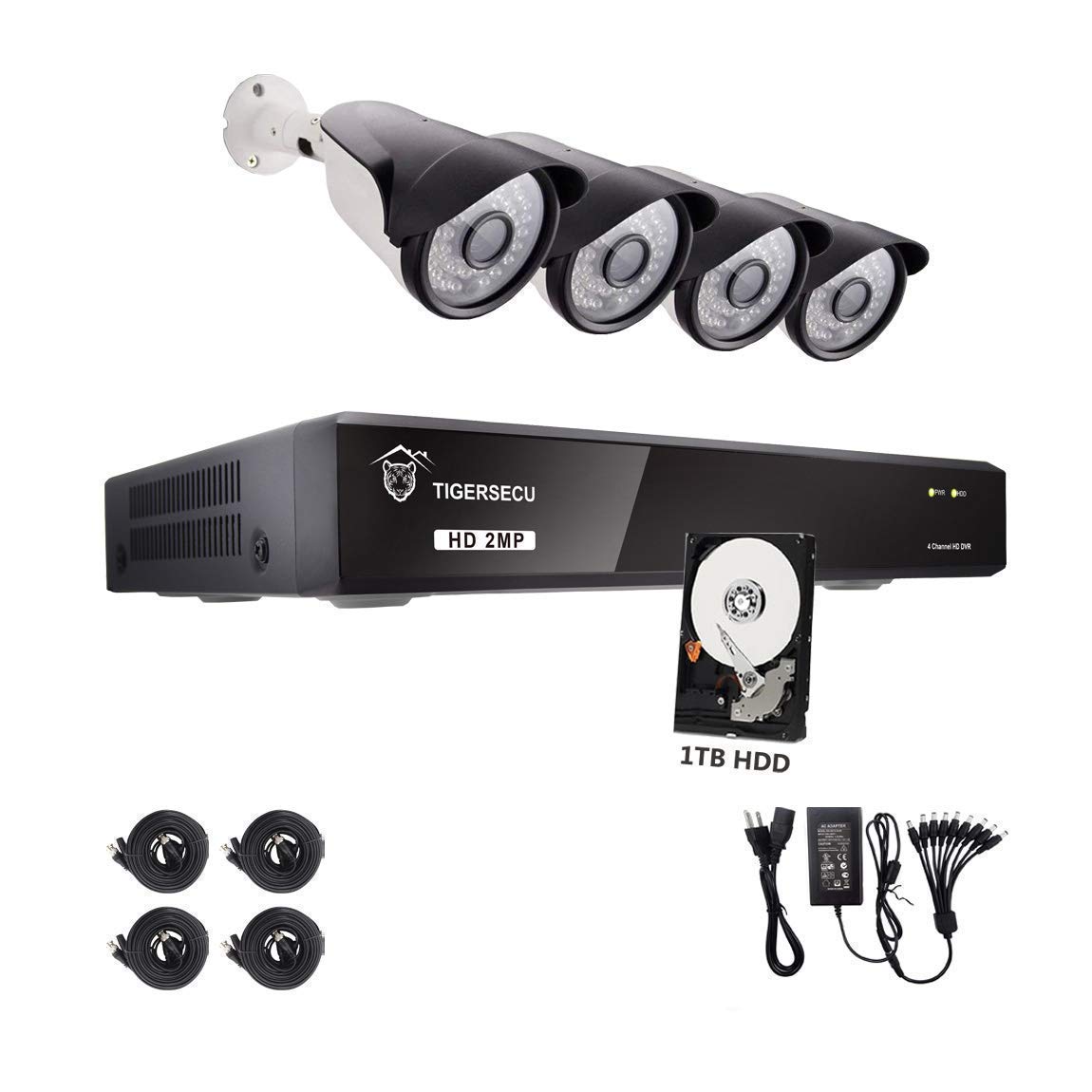 TIGERSECU 1080P 4-Channel 4 Cameras DVR Security Bundle