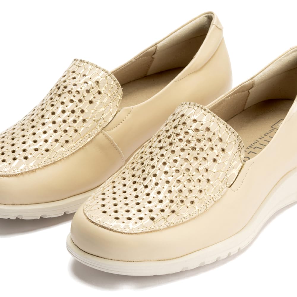 PITILLOS - Zapato mocasín de Piel,sin Cordones,Suela Blanca de Goma,Rejilla,Calado,Plantilla Extraible, para: Mujer