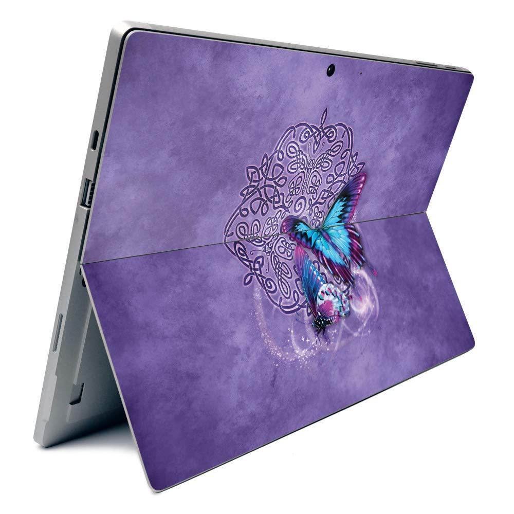 MightySkins Carbon Fiber Skin for Microsoft Surface Pro 7 - Celtic Butterflies | Textured Carbon Fiber Finish | Easy to Apply, Remove, and Change Styles | Made in The USA