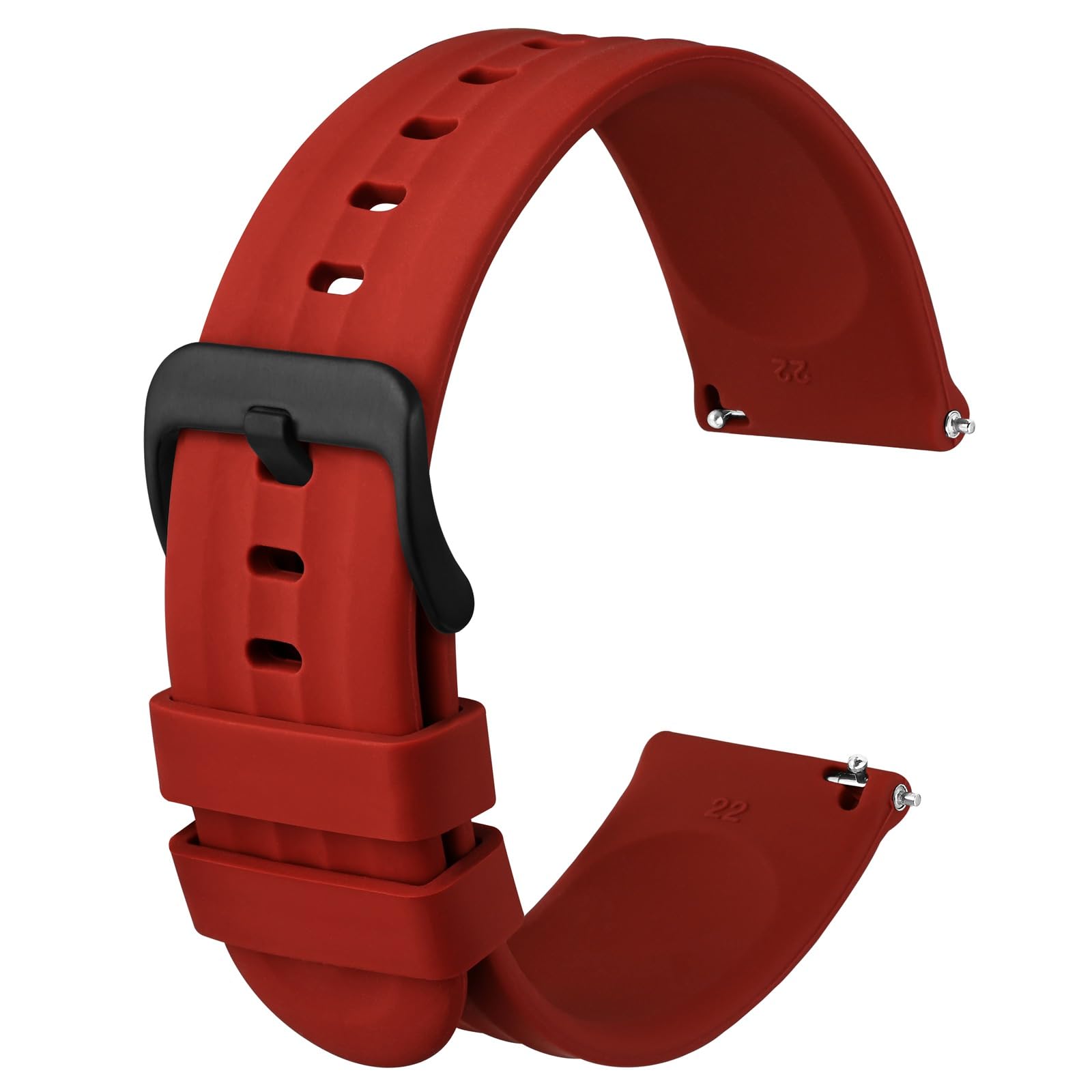 Photo 1 of ANBEER Silicone Watch Band 22mm Quick Release Rubber Replacement Strap for Men Women - Extra Long, Red with Black Buckle