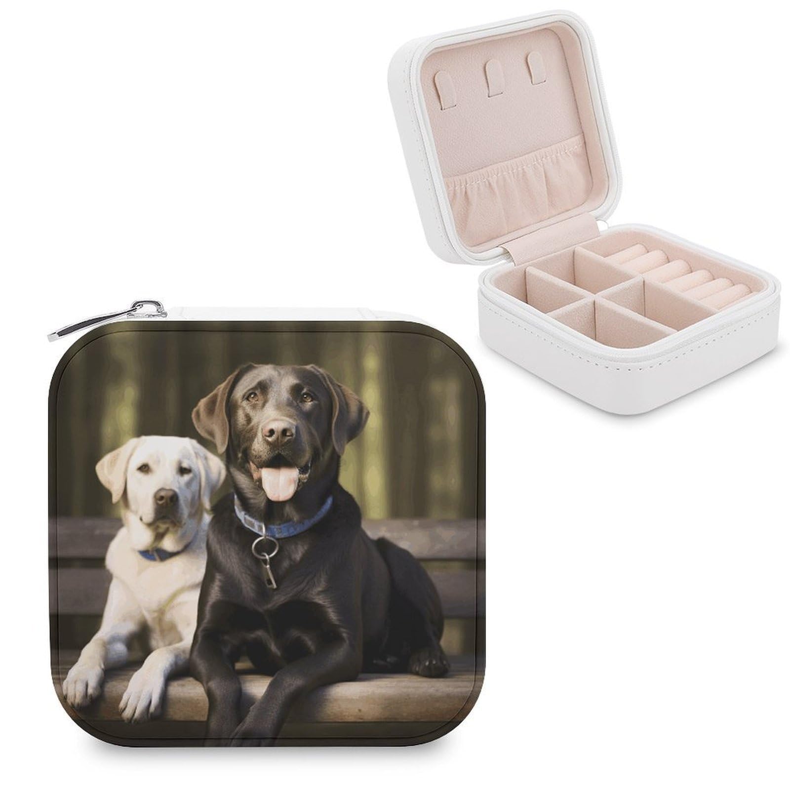 JTREHY Labrador Jewelry Box Personalized PU Jewelry Box Exquisite Jewelrys Organizer Case Small Portable Jewellery Storage Holder for Rings Earrings Necklaces Gifts