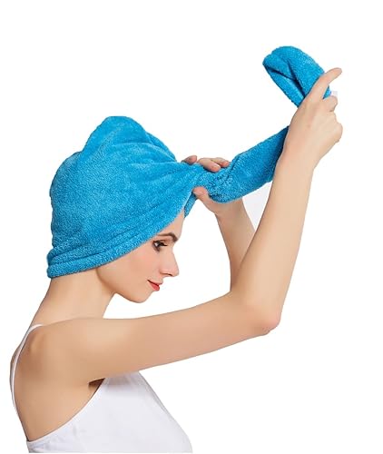 Miniatura 10 de Toalla de ducha suave para mujer, turbante, toalla de secado para la cabeza, gran regalo para mujeres (azul + morado + rojo rosa, paquete de 3)