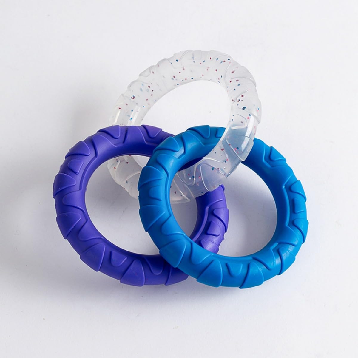 KEDAOLA 3 Interlocked TPR Dog Chew Rings, Textured Tug of War Interactive Toy, Durable Teething Training Play Rings for Small Medium Large Dogs Boredom Relief (Style 2)