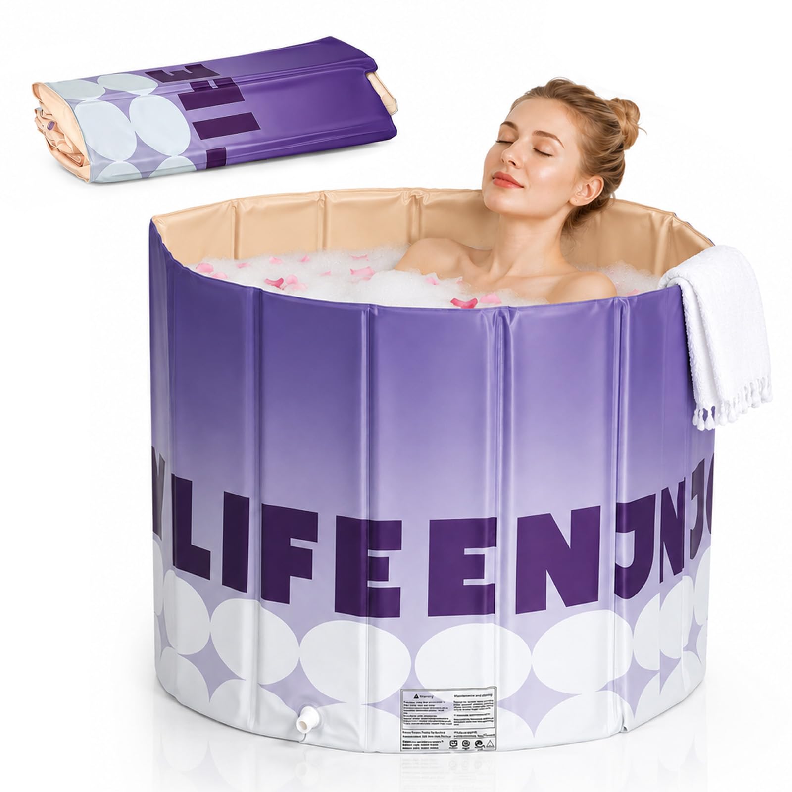 Bañera plegable para adultos, bañera portátil de 80 cm, bañera plegable con aislamiento de 5 capas y doble desagüe, bañera inflable compacta para baños pequeños, camping y RV