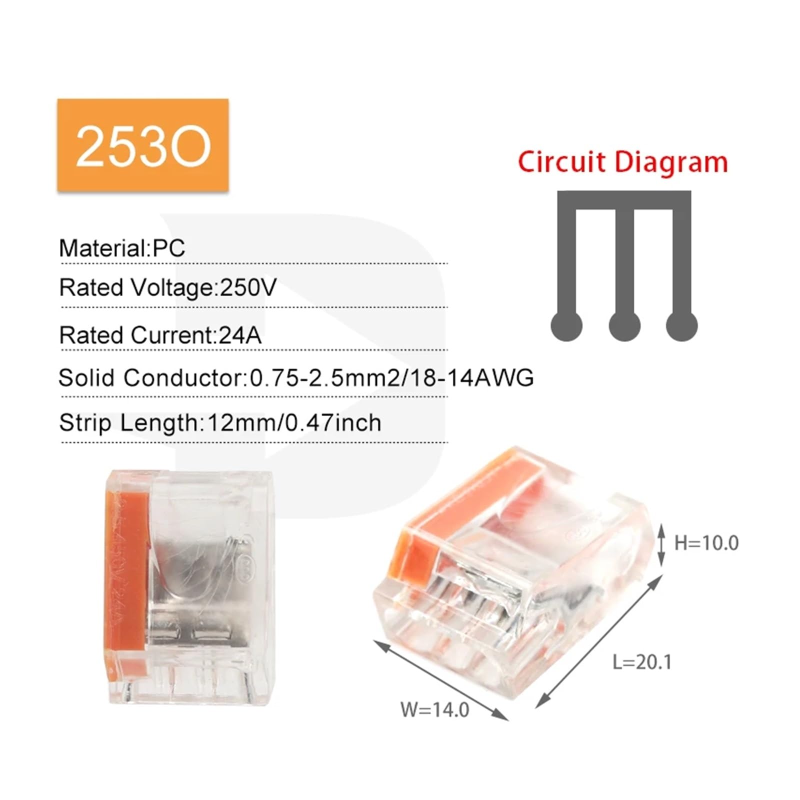 Wire Connector 252 253 254 255 Quick Conectors Compact Wiring Conductor Push-in Terminal Block LED Conector(253(Orange))