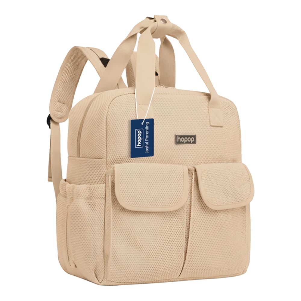 Hopop Diaper Bag for Mothers for Travel | Baby Diaper Bagpack for Mom | Maternity Bag for Travel, Nursing Backpack for Moms Multi Compartments, Insulated Bottle Pockets, Waterproof | Beige-image-2