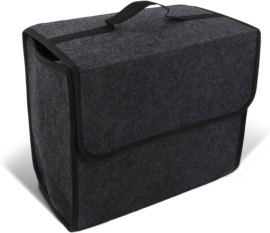 Borsa Per Bagagliaio In Feltro Nero E Rosso, 18 Litri, Robusta Con Velcro, Lavabile, Made In EU, Dimensioni 25,5x48x15,5 Cm
