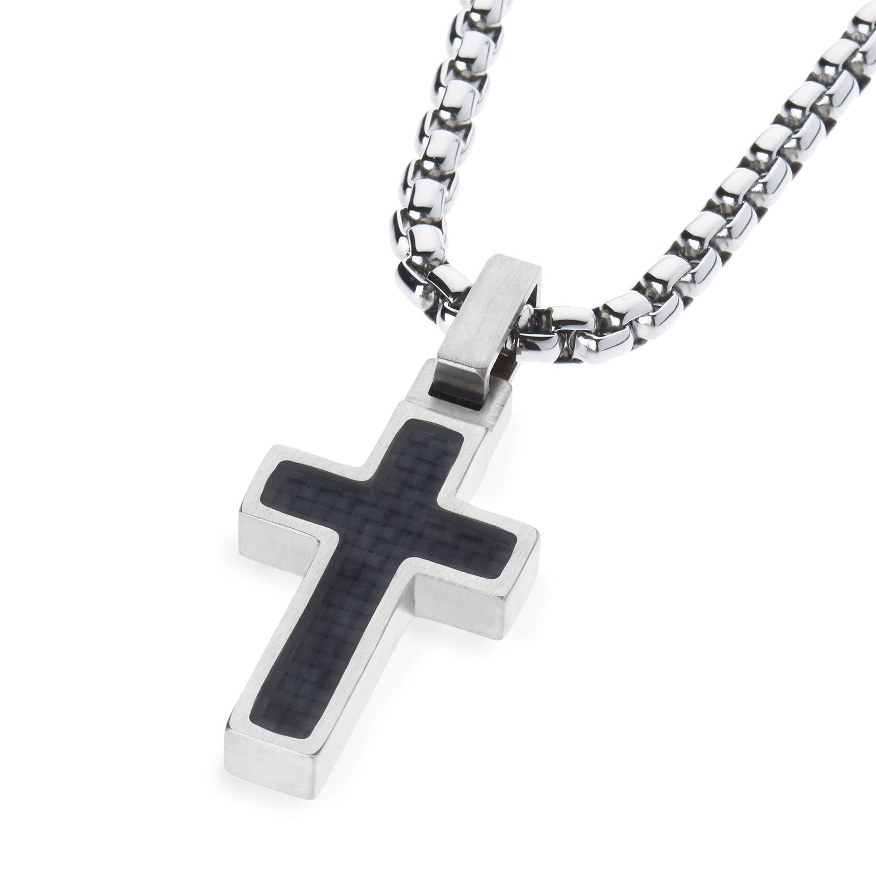 Unique GESTALT Small Titanium Cross Necklace with Black Carbon Fiber Inlay.