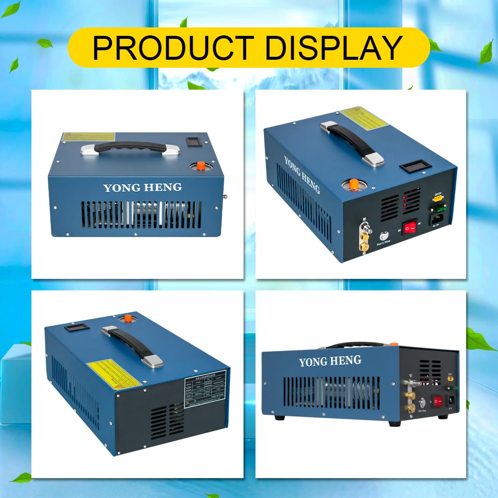 YONGHENG Compresor de aire PCP, apagado automático de 30Mpa sin aceite/agua, pistola de aire de presión y bomba de tanque de paintball con separador de agua/aceite, adaptador de corriente integrado