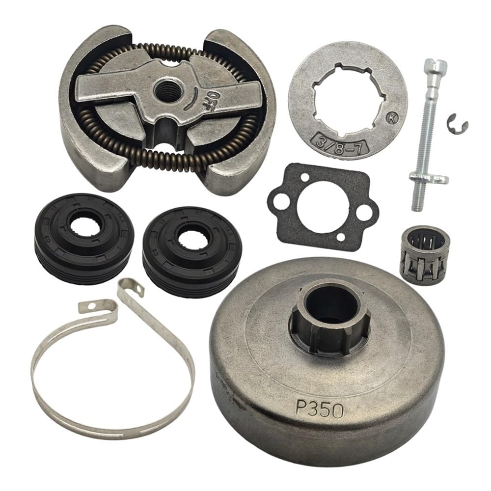 Kit de llanta de piñón de Tambor de Embrague de 3/8" y 7 Dientes, Compatible con Motosierra de Banda de Freno de Cadena de Sello de Aceite 420, 390, 350, 351, 352, 370 y 371