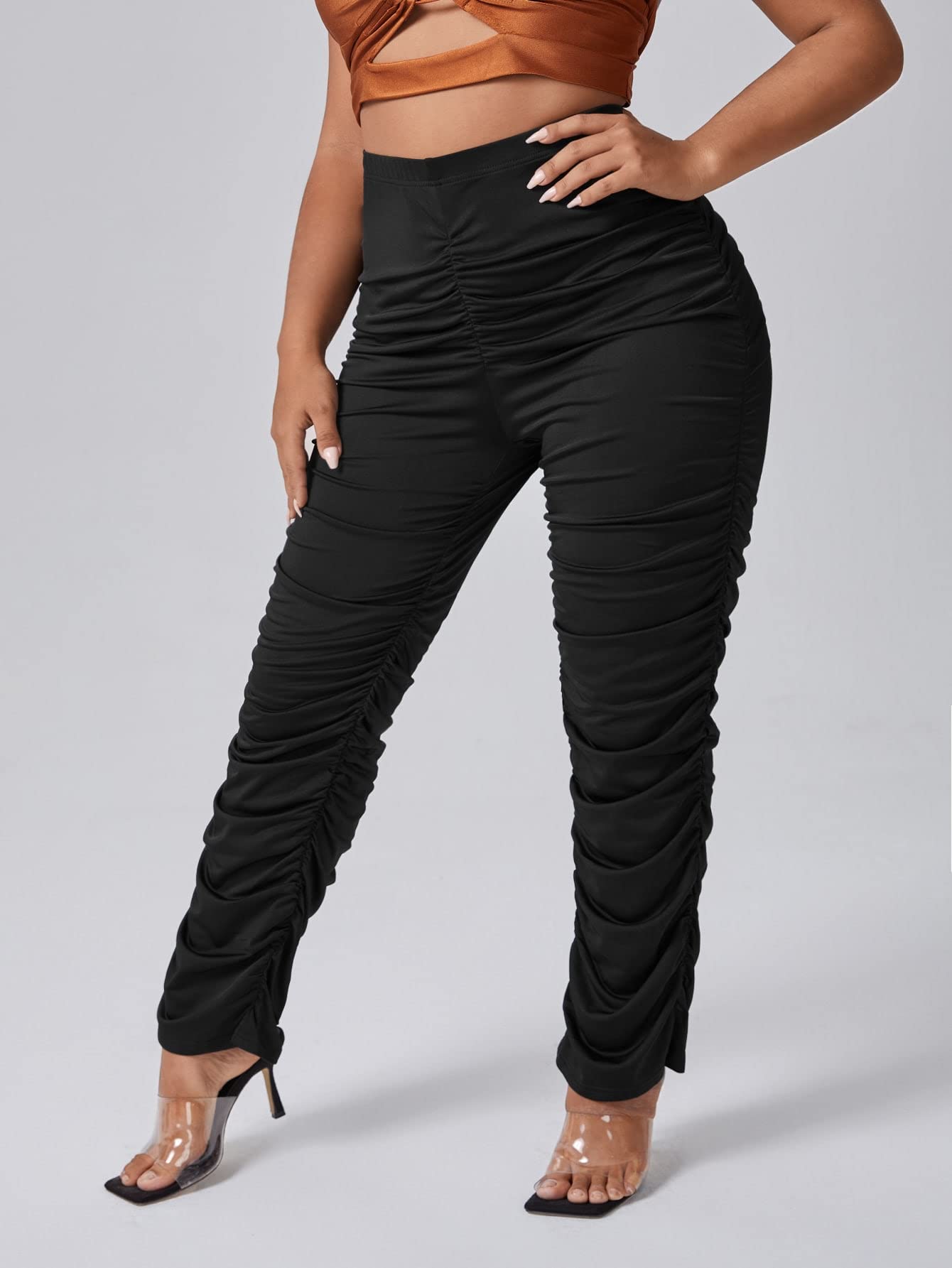 EVLTN Plus Size Pants Women Plus Solid Ruched Skinny Pants Plus Size Pants Women Size X-Large