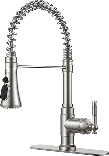 Vista 15 de FORIOUS Grifo de cocina con rociador extraíble, grifo de fregadero clásico de resorte extraíble de acero inoxidable comercial de una sola manija