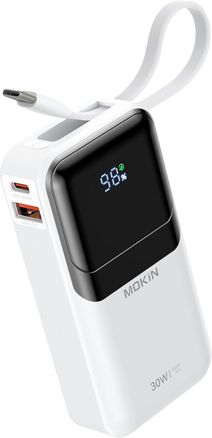 Portable Charger, 10000mAh Power Bank, 30W Fast Charging Battery Pack, White + Black