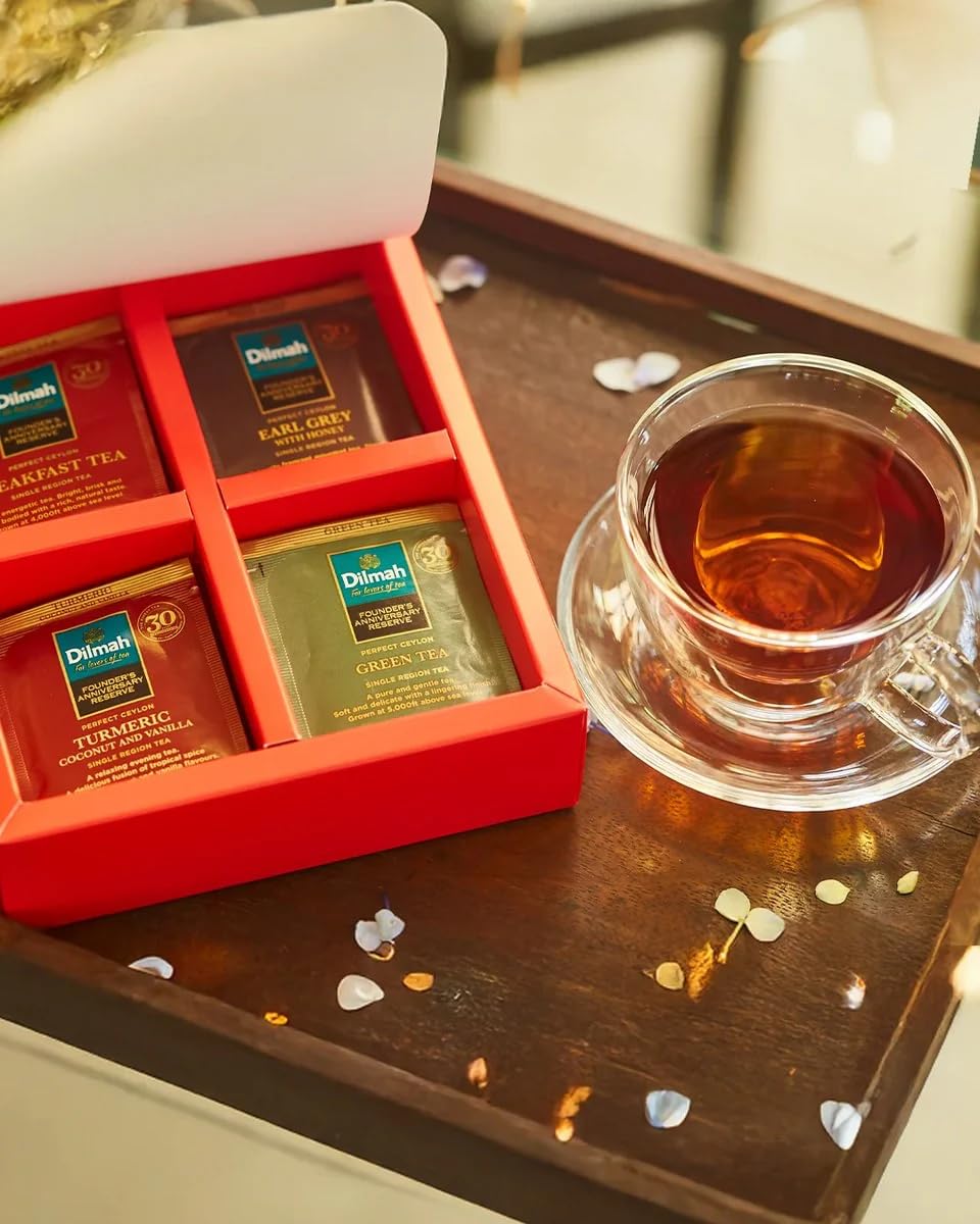 Cofanetto Tè Dilmah Resplendent Island – Selezione di 4 Tè di Ceylon d’Alta Quota – 40 Bustine – Breakfast, Earl Grey al Miele, Curcuma Cocco Vaniglia, Tè Verde