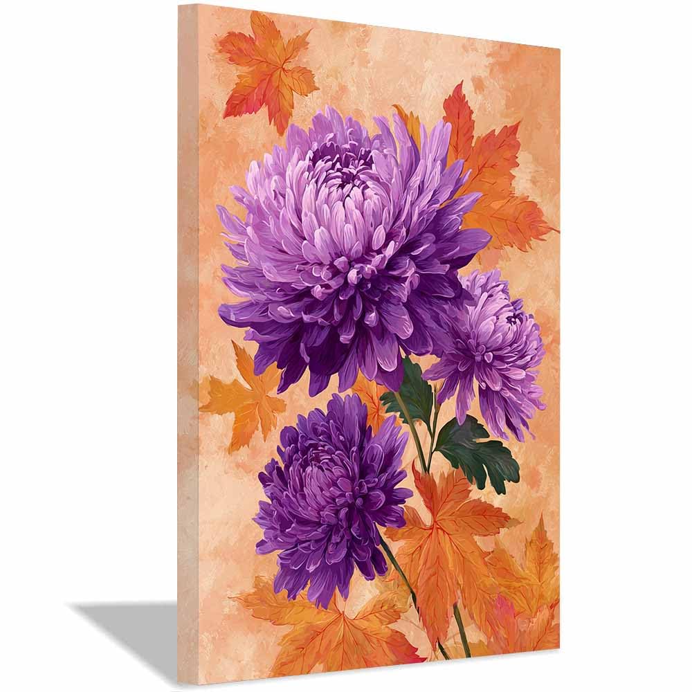 Xeniou Multicolor Flower Wall Art Canvas Autumn Purple Chrysanthemum Art Canvas Wall Art, For Bedroom Office Home Decorations(Multicolor)-70X100cm Framed