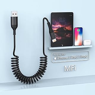 Coiled Lightning Cable, Coiled Apple Carplay Cable 6ft [Apple Mfi Certified] Coiled Iphone Charger USB Fast Charging Cable Cord Compatible Iphone14/13/12/11 Pro Max/Xs Max/Xr/Xs/X/8/7/Plus/6s pad/pod