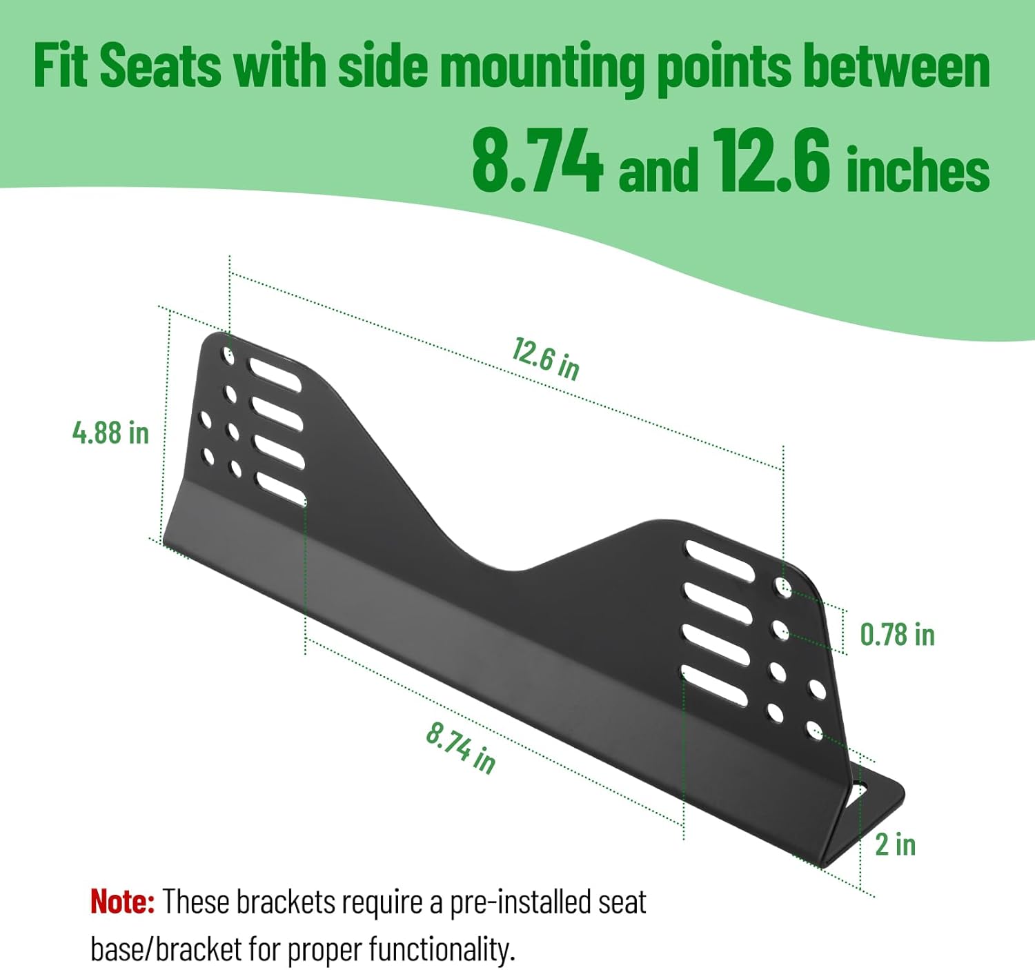 Side Mount Brackets for Bucket Race Seats: Universal Racing Seat Bracket (Black Set of 2)