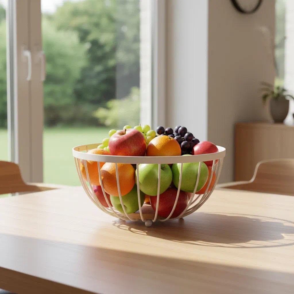 Frutero de Alambre Metálico Blanco - Regalo Fresco para el Día de la Madre - Cesta de Diseño Abierto con Soportes Elegantes para Cocina, Comedor y Decoración del Hogar Luminoso XZ-23193 — view 4