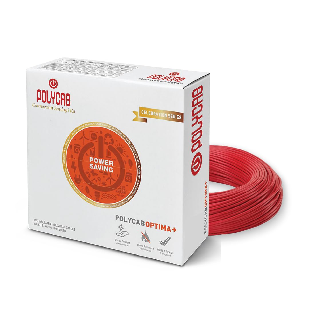 Polycab Optima plus 90m, 1.5sqmm. •Heat Resistant •Eco Friendly • PVC Insulated Copper Cable •Energy Saving •Flame Retardant •99.97% Electrolytic Grade Copper •Low Smoke【Red】
