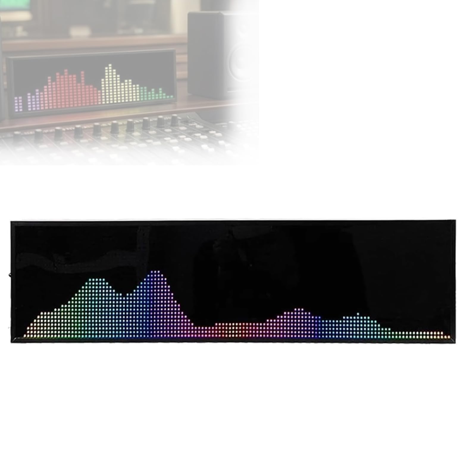 MObyat Analizador Pantalla Espectro Musical LED, Analizador Espectro Audio RGB con Reloj Digital, Control Voz Y Cable, 4 Rangos Frecuencia, 36 Estilos Pantalla para Coche Y Estudio