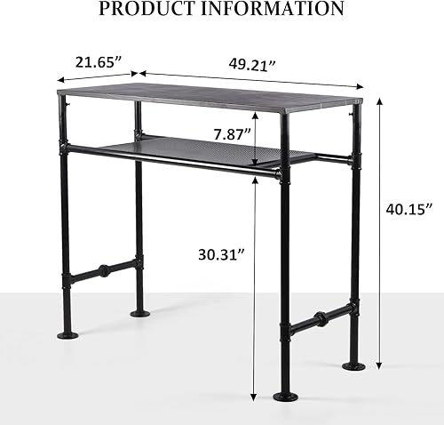 Miniatura 3 de Mesa de comedor moderna de 41.3 pulgadas de altura para 4-5 personas, diseño de tubería de metal industrial, mesa de bar para cocina, escritorio de