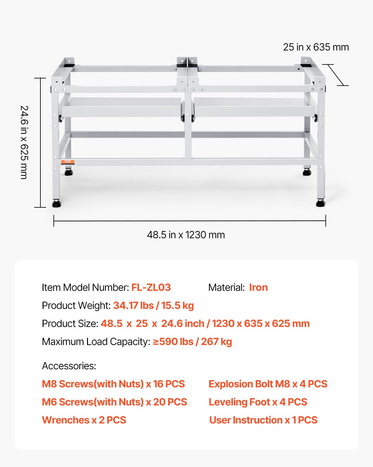 VEVOR Soporte para lavadora de 1230x635 mm Pedestal para Lavadora de Hierro Capacidad de Carga de 267kg Base de Pedestal para Lavadora y Secadora con Bandejas Dobles para Levantar Lavadoras