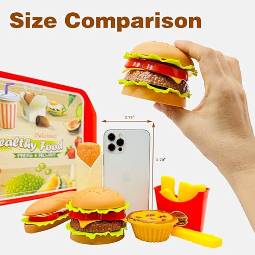 Miniatura 5 de Juego de 33 piezas de comida de cocina de juego de postres, hamburguesas, perritos calientes, papas fritas, juego de mesa, casa de juegos