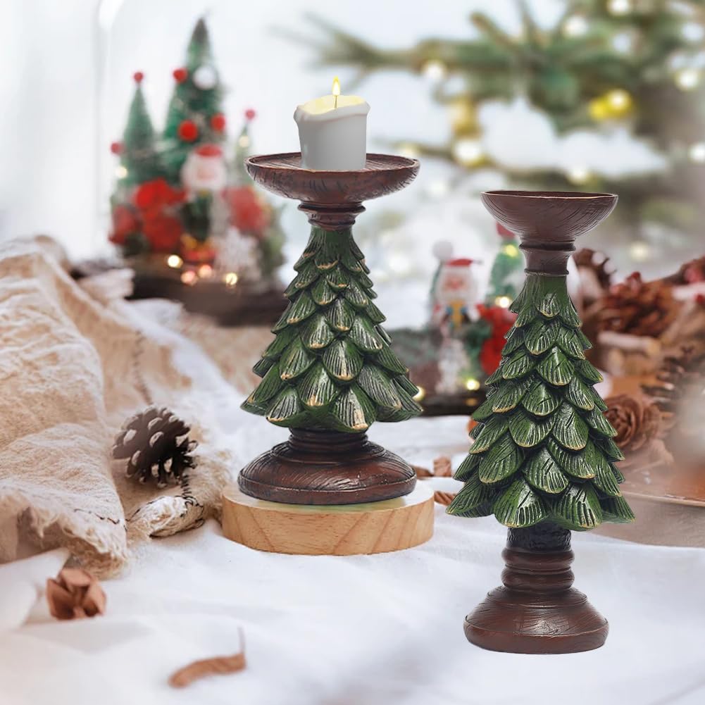 Candelabros navideños 3 Piezas de Resina con Forma de árbol de Navidad candelabros Decorativos candelabros decoración de Mesa navideña candelabro para Centro de Mesa navideño