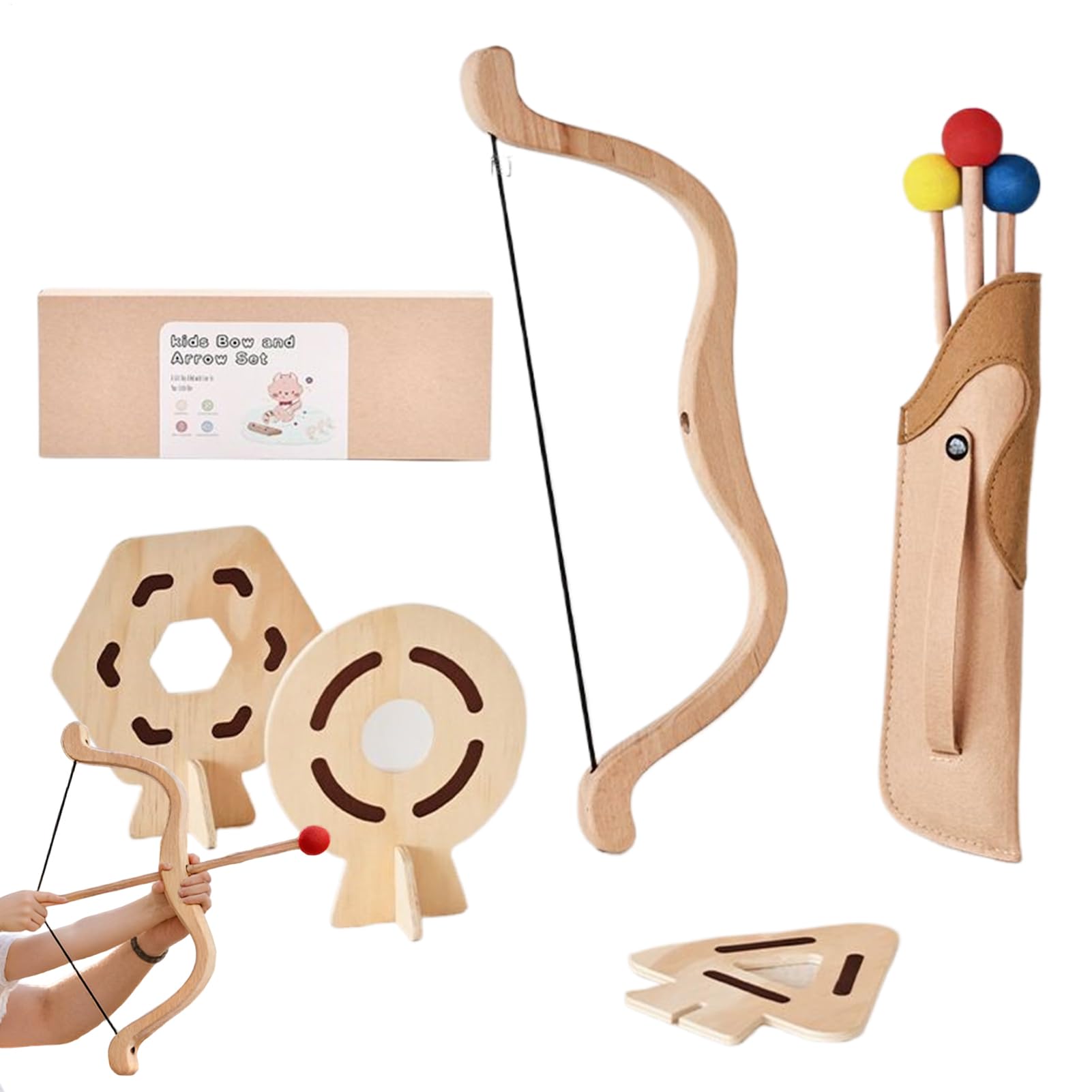 Arc pour – Jouet de Lancement en Bois avec 3 cibles | Arc débutant pour garçons, Filles de 4 à 8 Ans, Jeu, Sport, Jeu, activité intérieure et extérieure, Pratique dans Le Jardin, Jouet