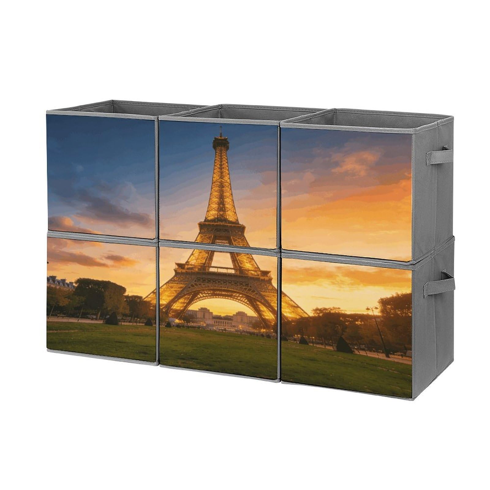 Fodpand Style Eiffel Tower Cube Bins With Double Handles,Set Of 6 Cube Organizer, Stackable And Foldable Storage Bins For Organization, Closet, Shelves, Offices
