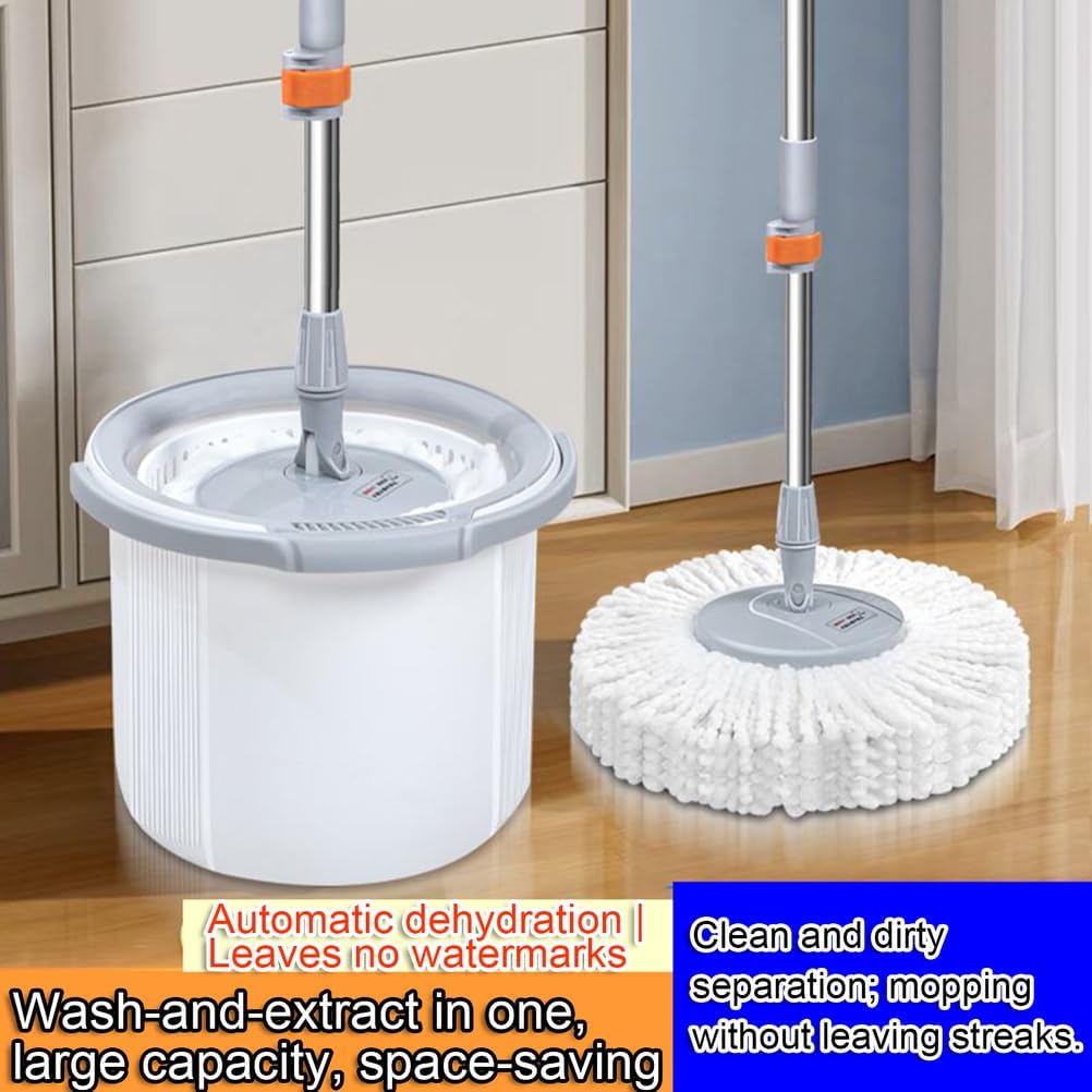 One Stop Cleaning No Hand Washing Needed Lazy Mop Rotating Wet and Dry Dual Use Mop Bucket Single Bucket Thickened with 3 Mop Heads
