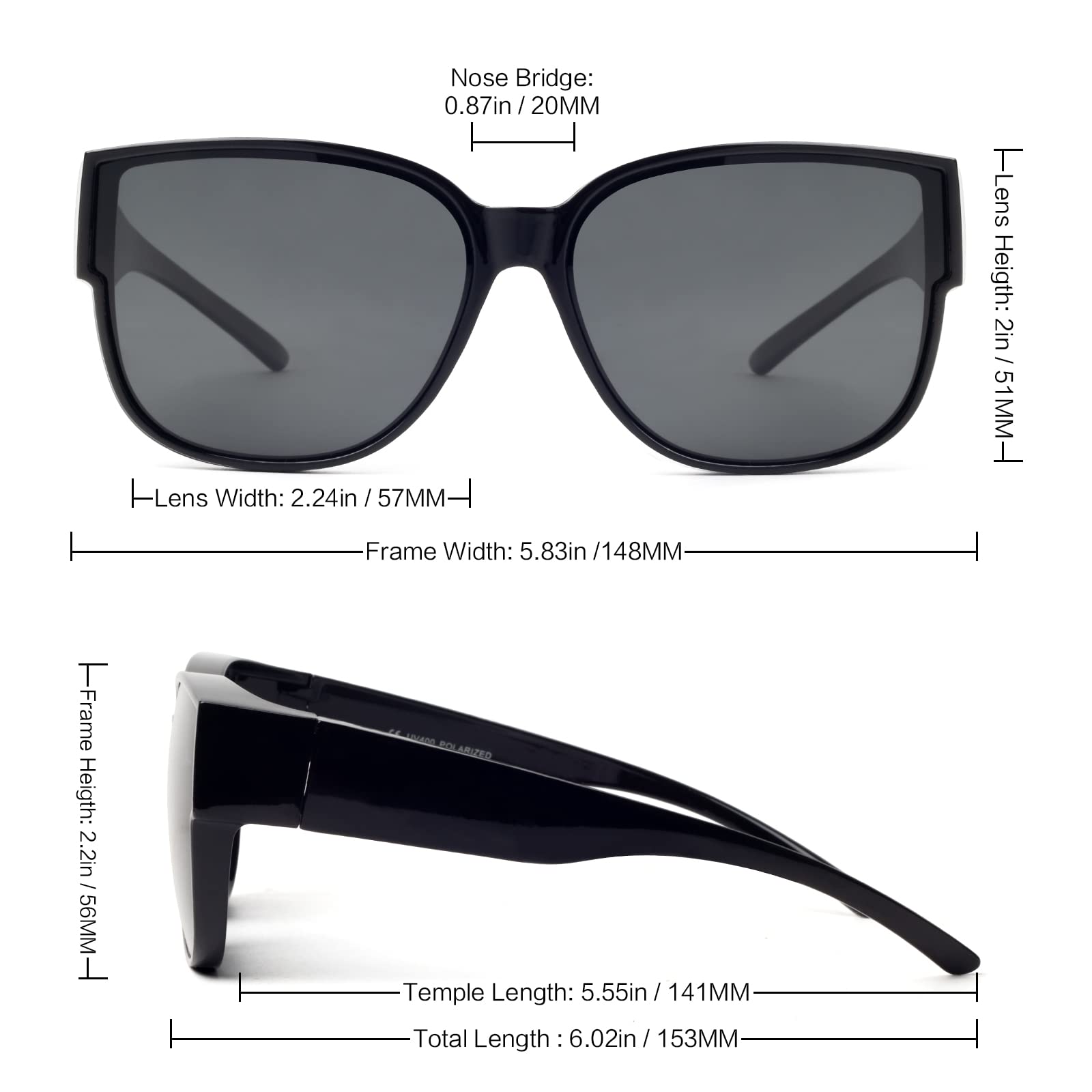 Face Shadow Polaryzowane Okulary Przeciwsłoneczne Nakładane na Okulary Damskie, Okulary Nakładane na Okulary Korekcyjne UV400, Ochrona Przeciwsłonecznych, Nadwielkie, Ultra Lekkie na Jazdę, Wędkarstwo