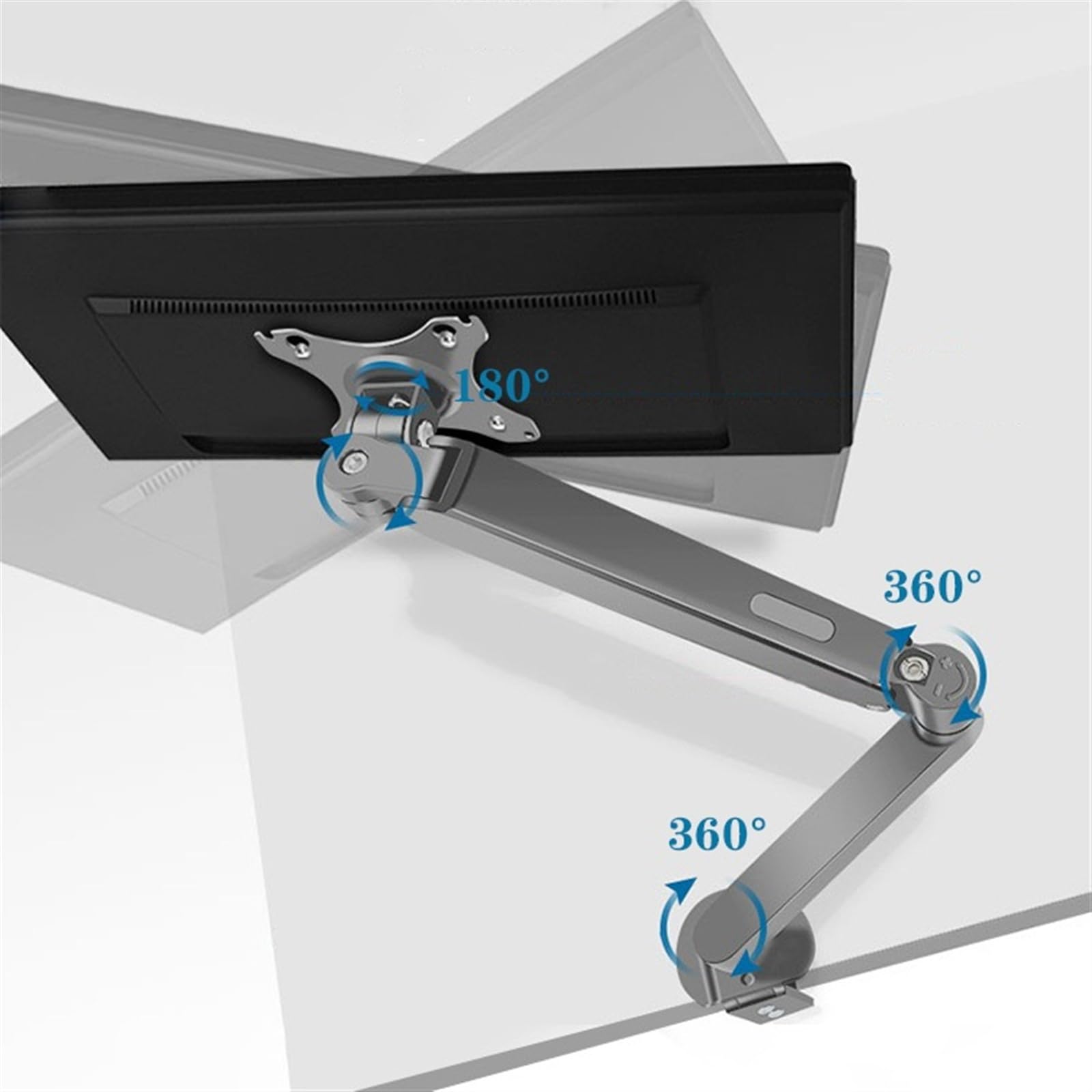 Braccio for monitor singolo adatto a schermi da 17-30" entro 19,8 libbre, supporto da scrivania for monitor con molla a gas regolabile con morsetto a C e base passacavo, VESA massimo 100x100 mm(Silver