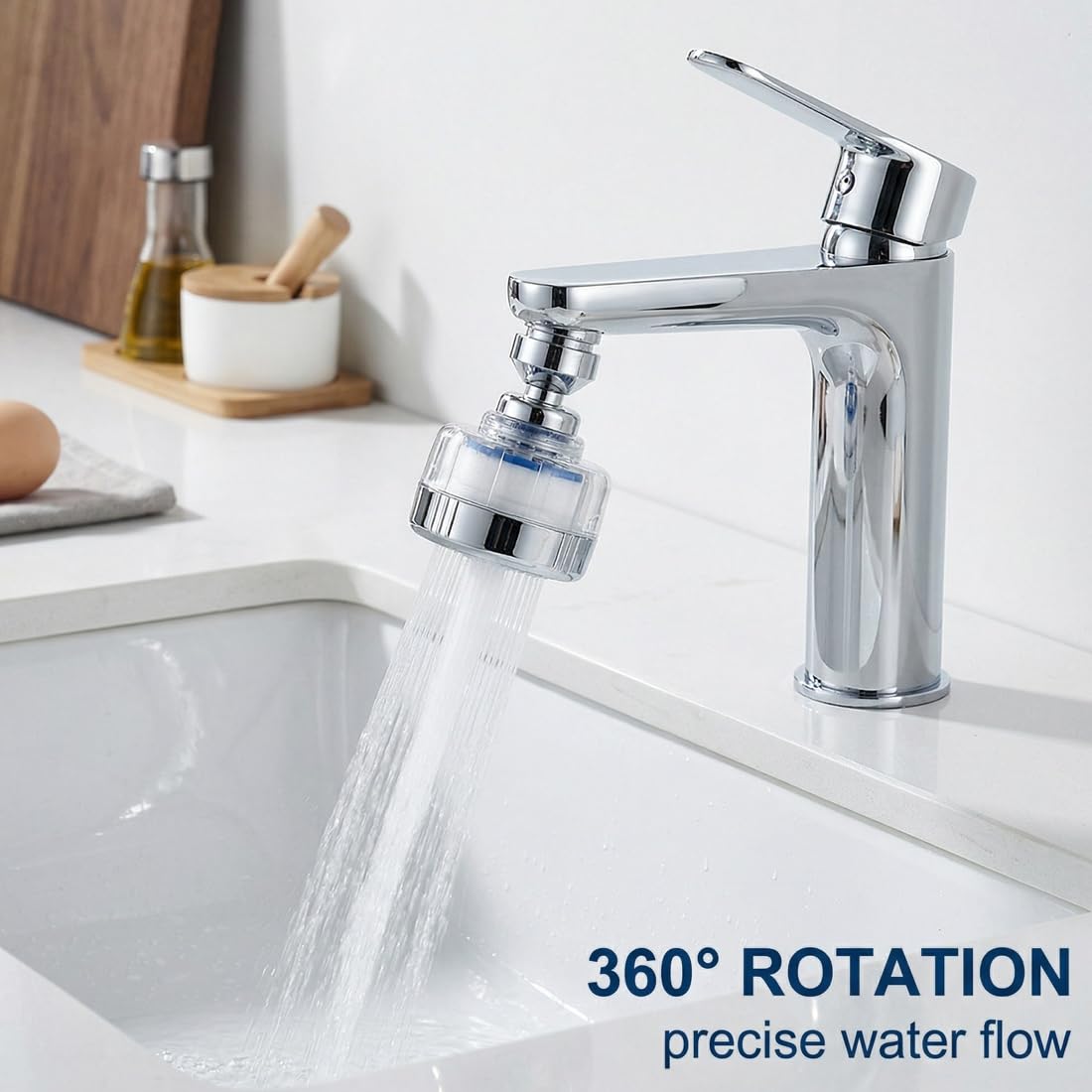 Filtro Acqua Rubinetto, filtro acqua a 360°, con 3 elementi filtranti, Filtro Calcare Rubinetto Cucina Girevole, Facile Installazione, per Casa, lavello, cucina, bagno, Lavandino
