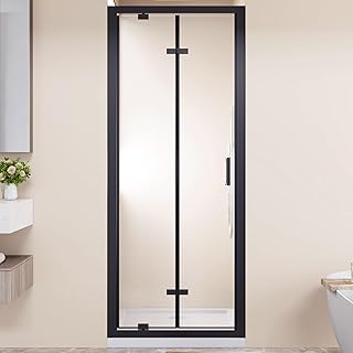 28" X 72" Bifold Shower Door, Space-Saving Pivot Glass Shower Doors for Walk in Shower, Framed Black Shower Door with Stainless Handle & 1/4" Tempered Glass, Reversible (28.8-30" W x 72" H)