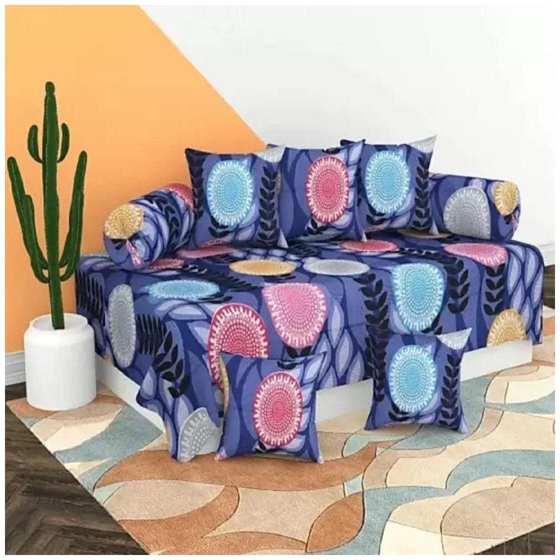 BREVARD 150 TC Glace Cotton 8 Pieces Diwan Set Including 1 Bedsheet, 5 Cushion Covers & 2 Bolster Covers, Purple-image-23