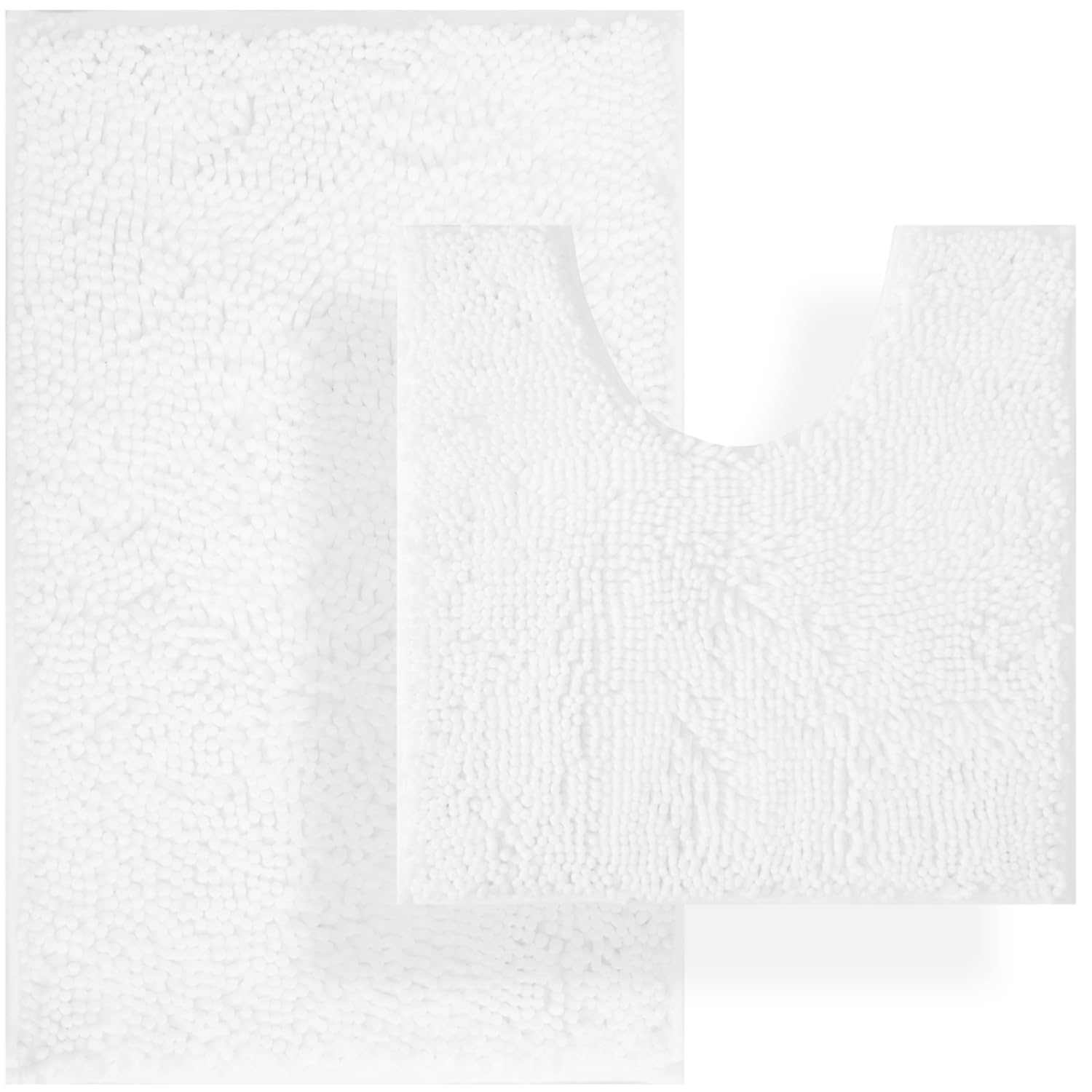BOANKODU Bathroom Rug Sets, 2 Piece Soft Chenille Bath Mat, Non-Slip, 32x20 Inch + 20x20 Inch U Shape, Machine Washable (White)