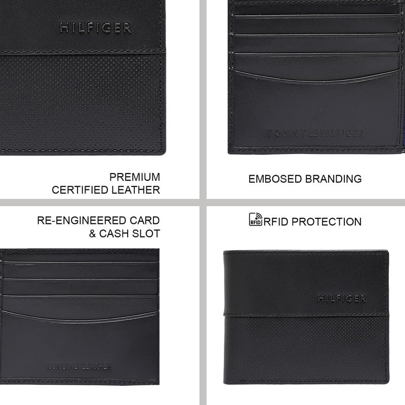 Image of Tommy Hilfiger Men Leather RFID Protected Tuxtla Slimfold Wallet - Black, No. of Card Slot: 8