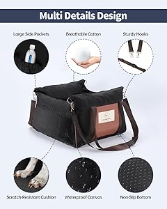 Dog Car Seat for Dogs - Waterproof Dog Booster Seat for Car with Storage Pockets, Clip-On Safety Leash and Soft Plush Cushion, Pet Travel Carrier Bed with Durable Belts up to 25 lbs (Brown, Medium)